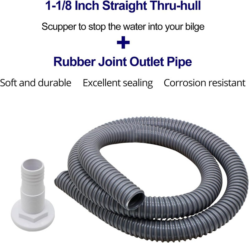 creatorele Bilge Pump Kit For Boats 12v, 1100 GPH Non-Automatic Pump Float Switch 12v 24 V 32 V with 1-1/8 Inch Plumbing Kit, Including Hose, Clamps, Thru Hull Connectors for Boats - Image 4